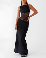 Figure-hugging Spliced Lace Sleeveless Backless Long Dress