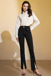 White Cropped Button-Up Lapel Collar Shirt