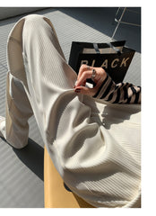 Beige High-Waisted Straight Slacks
