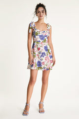Multicolor Floral Print Tie Strap Mini Dress