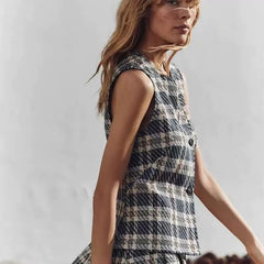 Plaid Tie Front Ruffle Tank Top and Dress Set