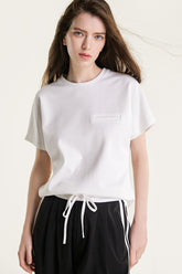 White Mock Welt Pocket Round Neck T-Shirt