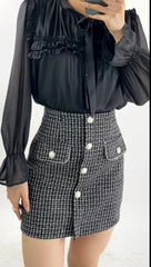 Tie-Neck Ruffle Pleated Blouse