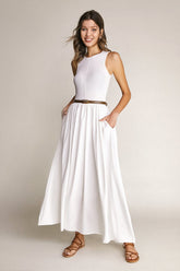 White Knit Tank Bodice Maxi Dress
