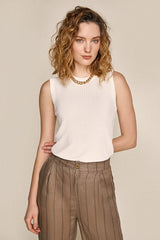Ivory Round Neck Rib-Knit Tank Top