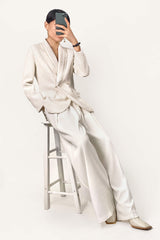 White Shawl Collar Double-Breasted Tweed Blazer