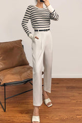 White Appliqued Striped Wool-Blend Sweater