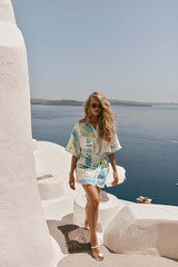 Island Style Wave Print Short Sleeve Suit