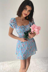 Floral Forever Puff Short Sleeve Printed Mini Dress - 3 Colors
