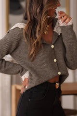 First Frost Lace Button Down Sweater Top