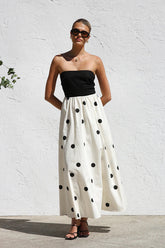 Darling Daylily Strapless Dot Maxi Dress