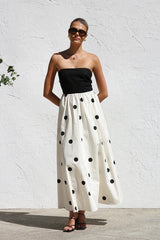 Darling Daylily Strapless Dot Maxi Dress