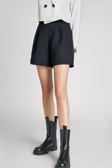 Black Pleat Detail High Waisted Shorts