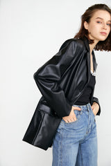 Docie Black Leather Shacket
