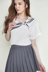 White Sailor Collar Short Sleeve Blouse