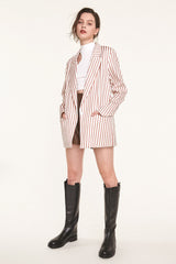 Indian Red Flap Pocket Striped Blazer