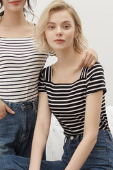 Striped Square Neck T-Shirt