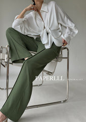 Satin Ballon White Sleeve Blouse