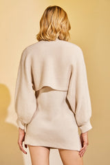 Floral White Turtleneck & Sleeveless Mini Dress Sweater Set