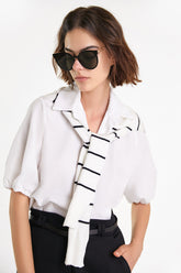 White Striped Knitted Square Scarf Shawl