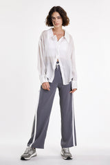 White Button-Up Drop Shoulder Oversized Shirt