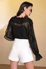 Black Swiss Dot Ruffle Blouse