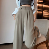 Green High-Waisted Straight Trousers Slacks