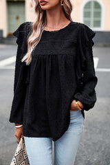 Miss You So Swiss Dot Lace Ruffled Long Sleeve Top - 5 Colors