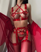 Red Sequin Heart Crisscross Lace-Up Lingerie Set
