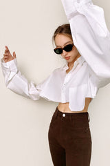 White Pocket Detail Cropped Shirt