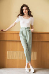 Everly Pistachio Cuffed Trousers