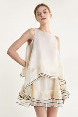 Ivory Contrast Trim Cold Shoulder Top & Mini Skirt Two-Piece Set