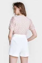 Pink Textured Floral Button Front Blouse