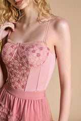 Pink Floral Lace Cropped Corset