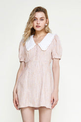 Pink Statement Collar Buttoned Mini Dress