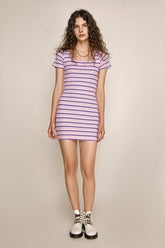 Multicolor Striped Rib-Knit Bodycon Mini Dress