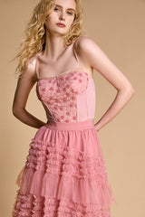 Pink Floral Lace Cropped Corset