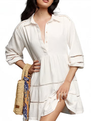 Summer Women Shirt Dress Lapel Button Long Sleeve Mini Dress Women