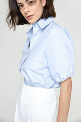 Light Sky Blue Short Puff Sleeve Shirt