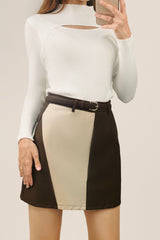 White Mock Neck Front Cut Out Ribbed Knit Sweater