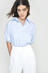 Light Sky Blue Short Puff Sleeve Shirt