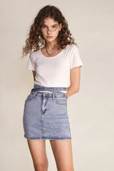 Light Blue Wash Tie Detail Denim Mini Skirt
