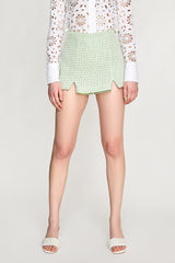 Light Green Front Slit Tweed Skort
