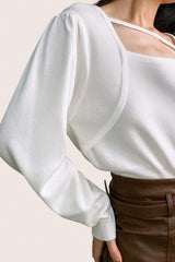 White Wool-Blend Strap Detail Asymmetric Neck Sweater