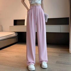 Pink High-Waisted Straight Trousers Slacks