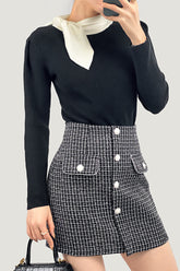 Black Turtleneck Color Block Tie Detail Sweater