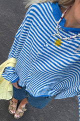 Attractively Cozy Soft Striped Knit Cardigan - Blue