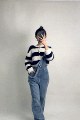 Dark Blue Striped Button-Up Fuzzy Knit Cardigan