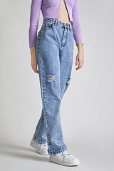 Dark Blue Ripped High Jeans