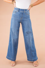 Vintage style sewn front wide leg jeans